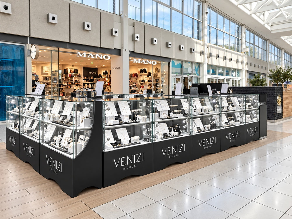 Façade extérieure de la bijouterie Venizi au Shopping Cora de Châtelineau