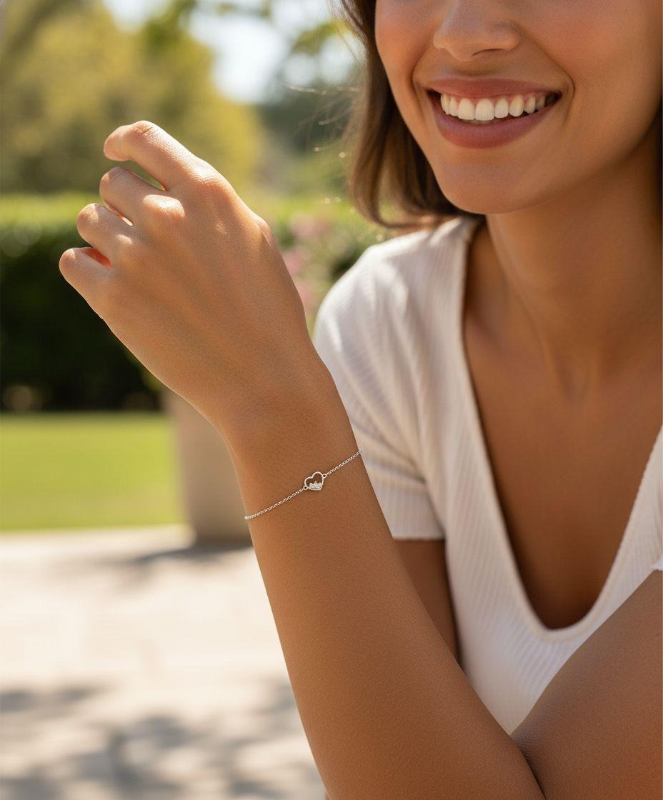 BRACELET EN ARGENT COEUR ET 2 PIERRES