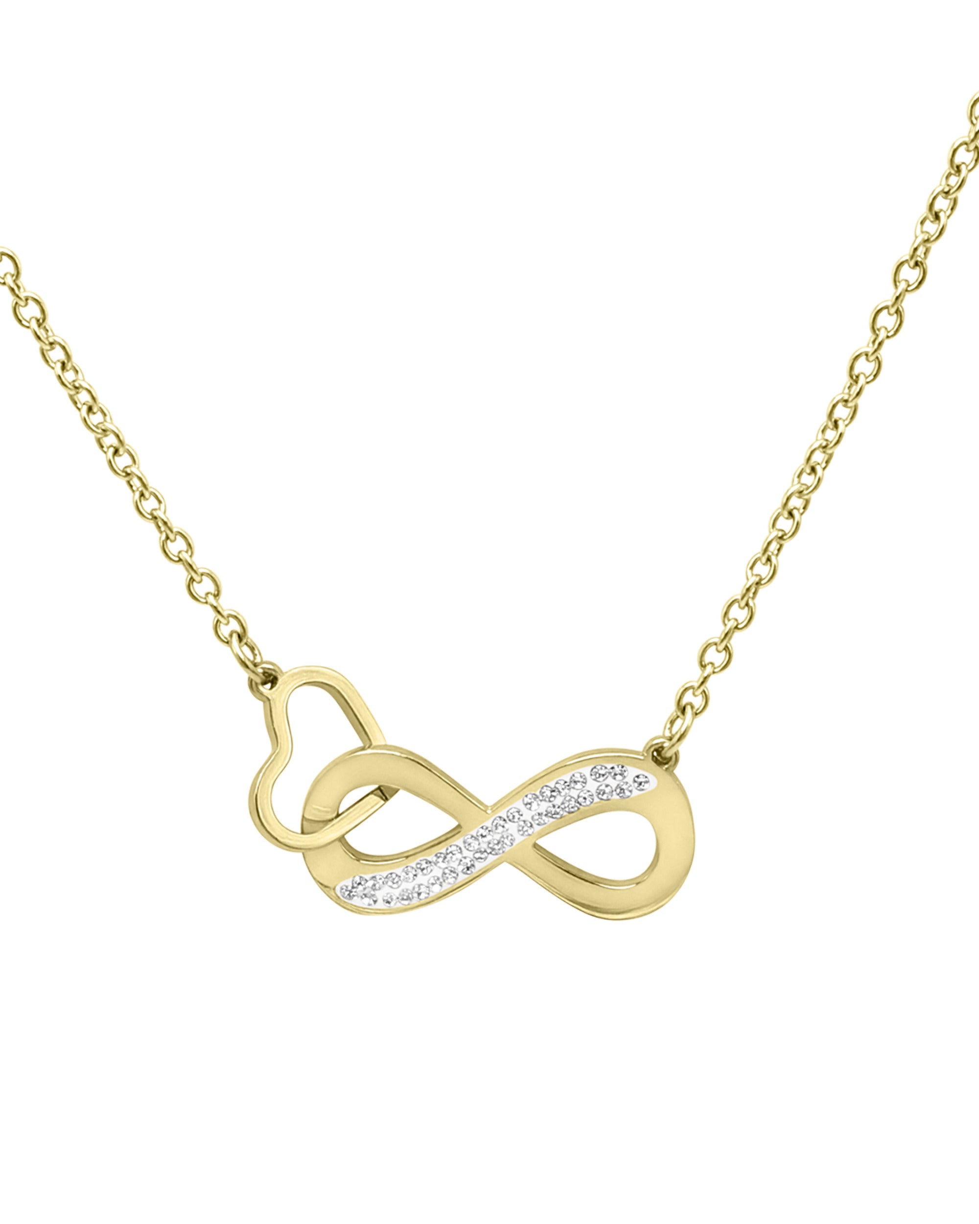 COLLIER EN ACIER DORE COEUR ET INFINI AVEC STRASS