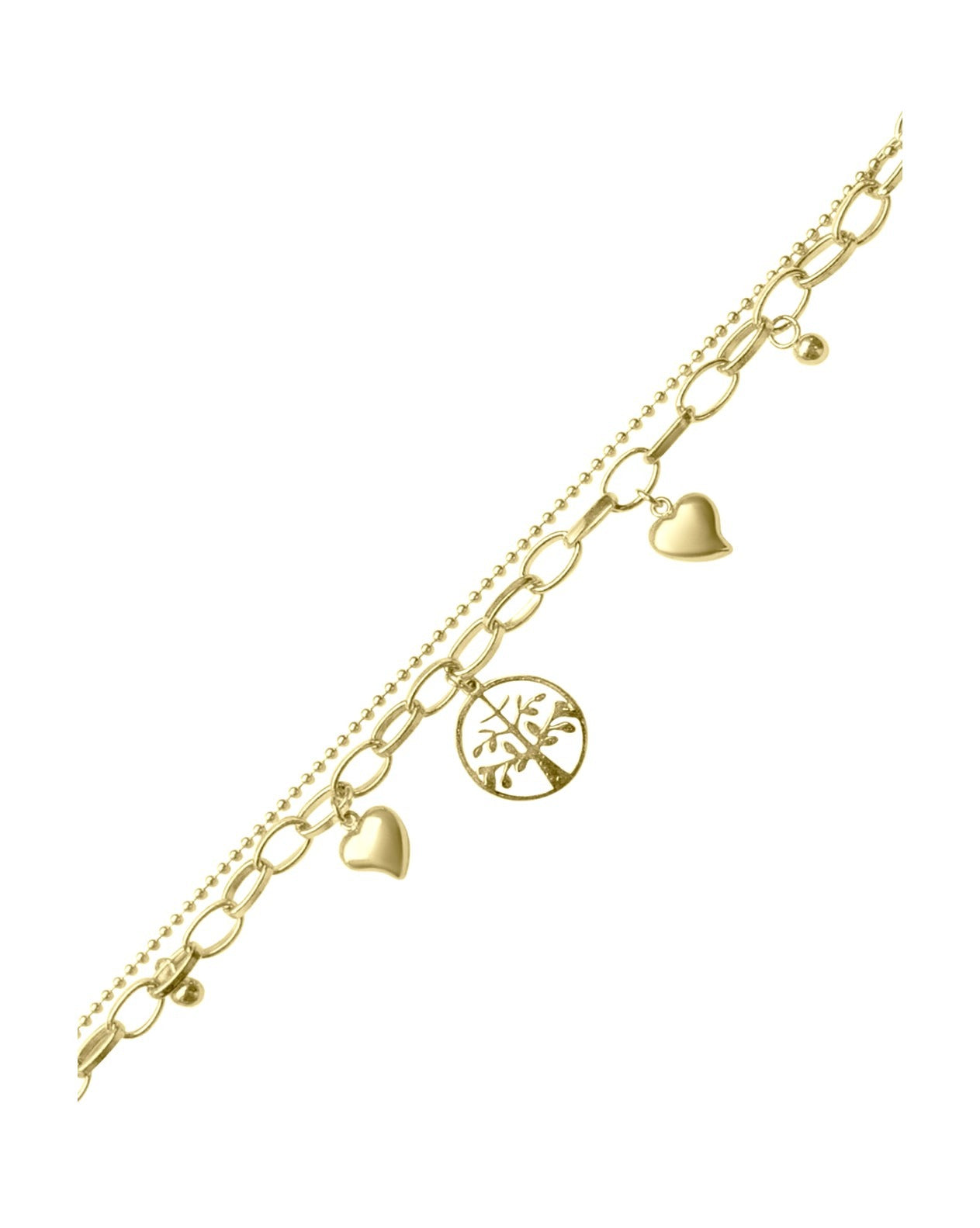 BRACELET EN ACIER COEURS ET ARBRE DE VIE PENDANTS