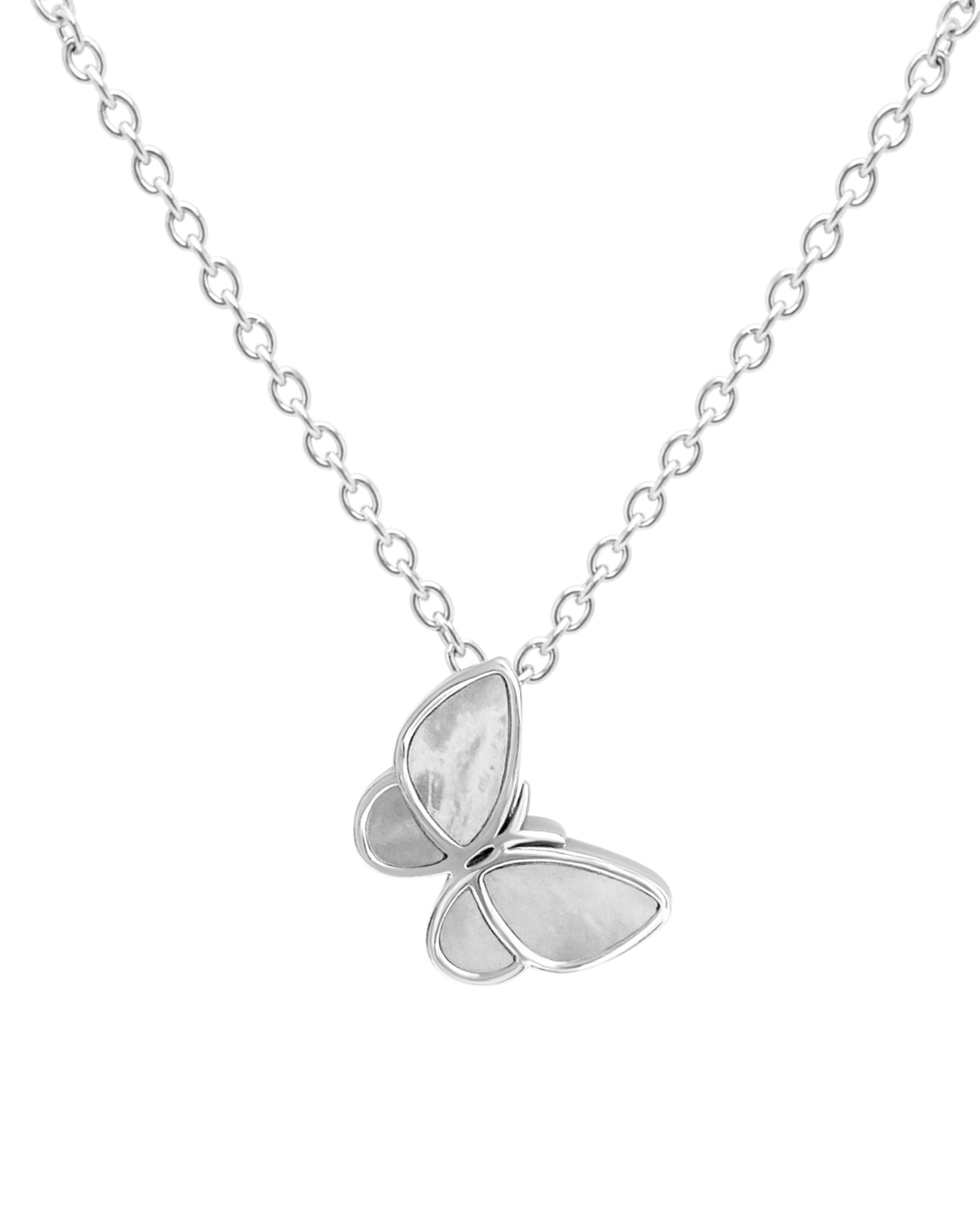 COLLIER EN ACIER PENDENTIF PAPILLON AVEC NACRE