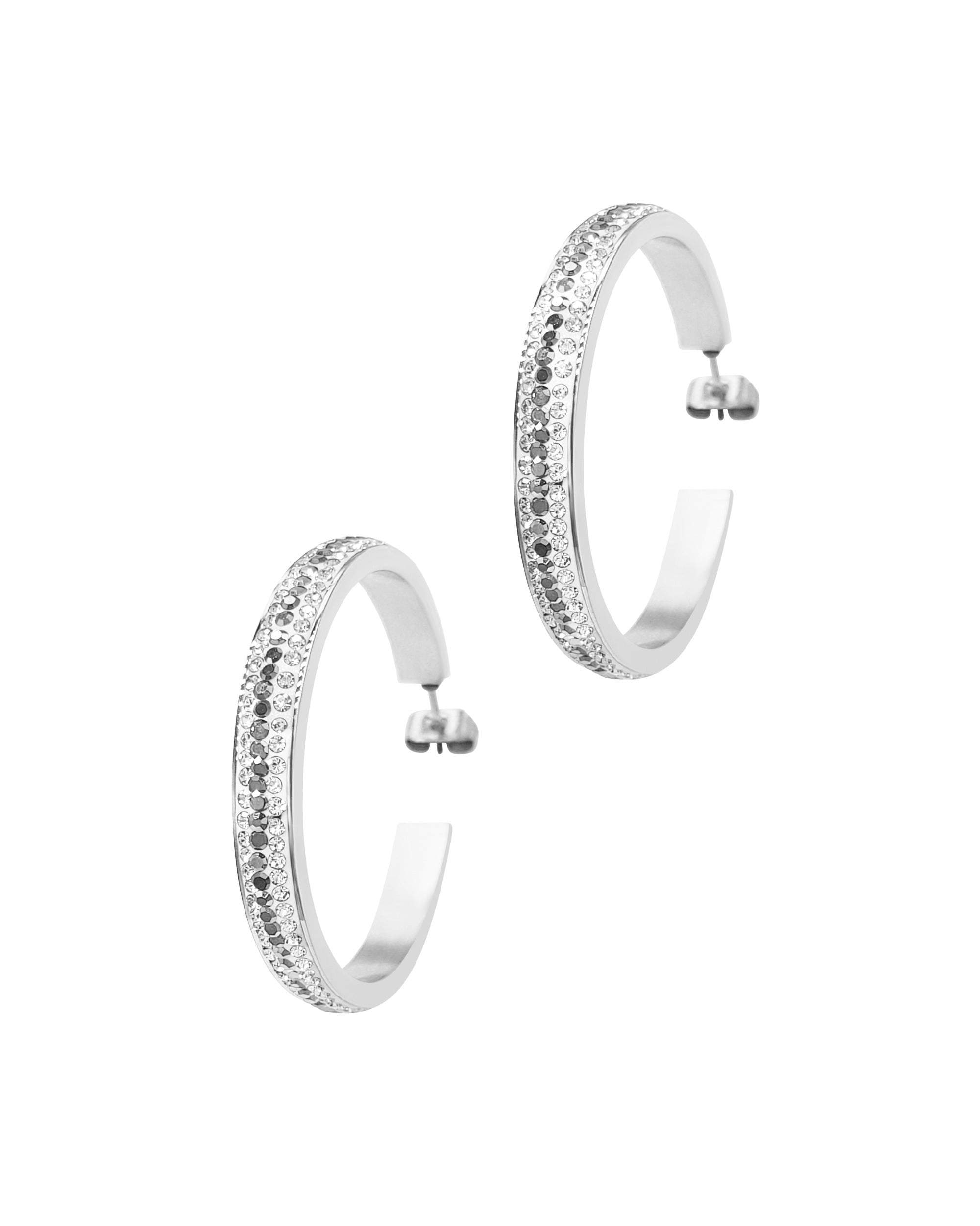 CREOLES EN ACIER STRASS BLANCS ET LIGNE STRASS GRIS