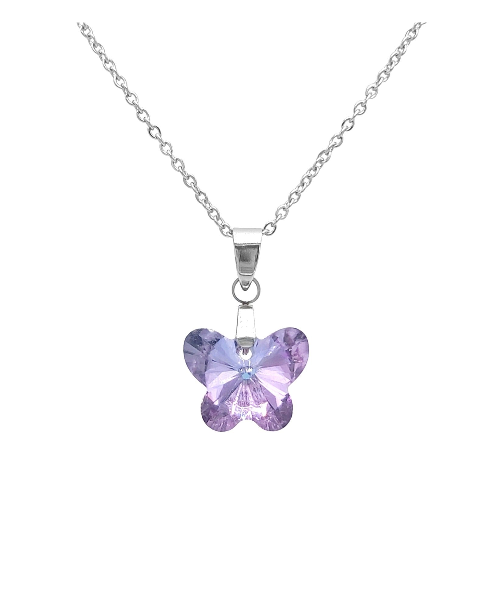COLLIER EN ACIER AVEC PENDENTIF STRASS PAPILLON