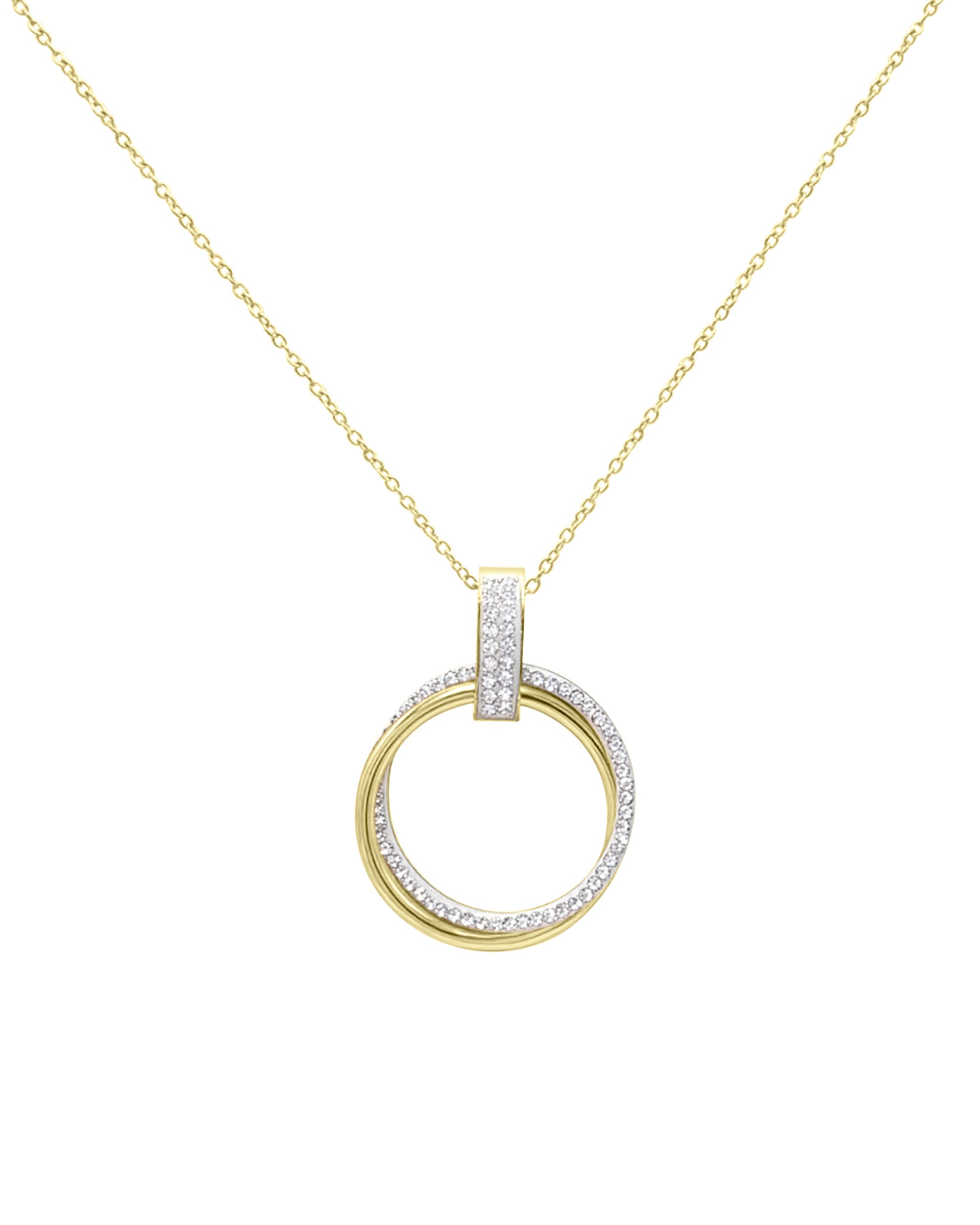 COLLIER EN ACIER DORE 2 CERCLES AVEC STRASS