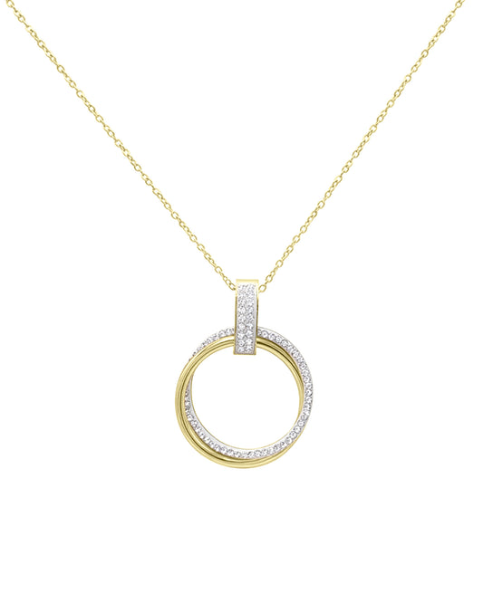 Vergulde stalen ketting met 2 ringen en strass