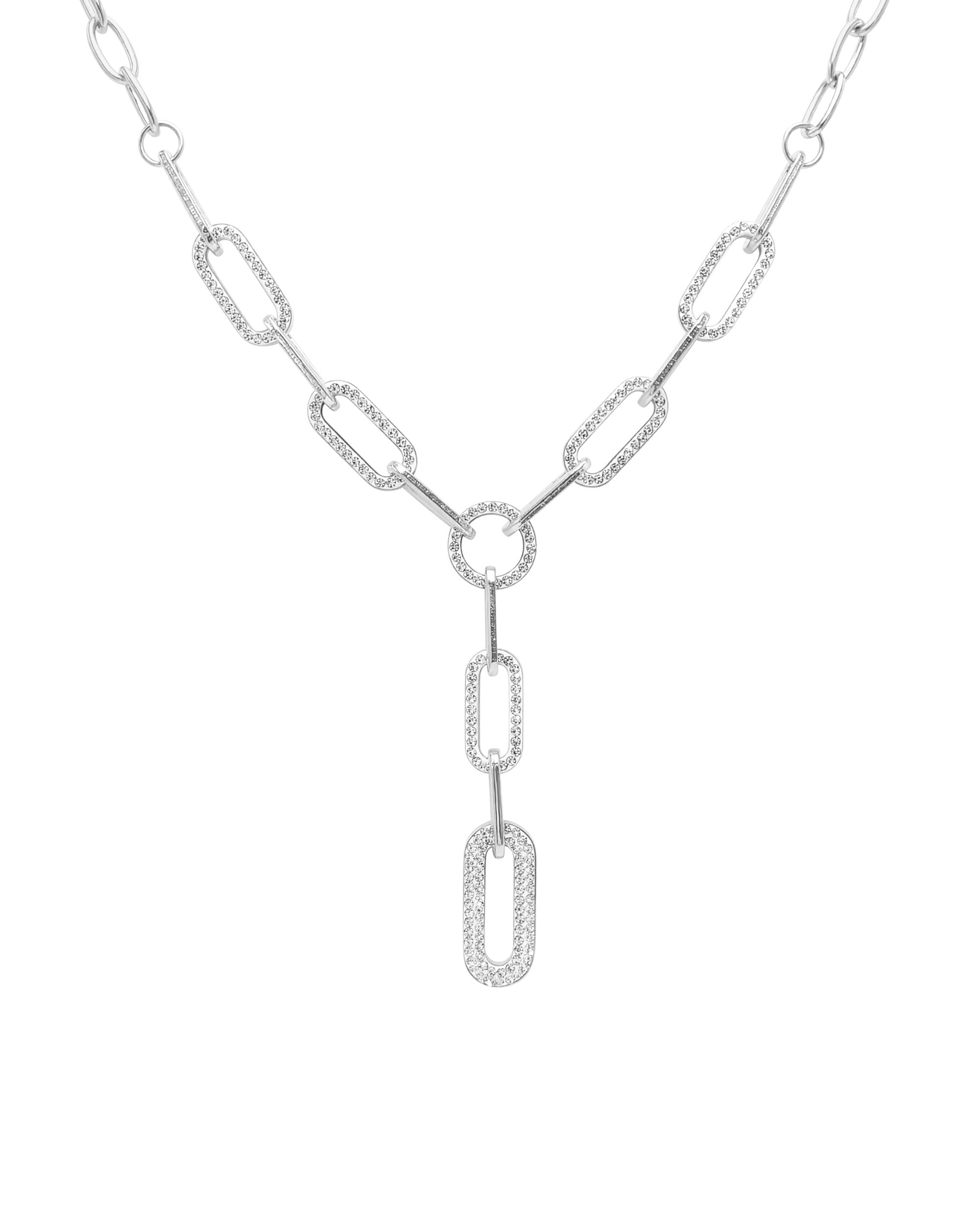 COLLIER EN ACIER MAILLES OVALES AVEC STRASS