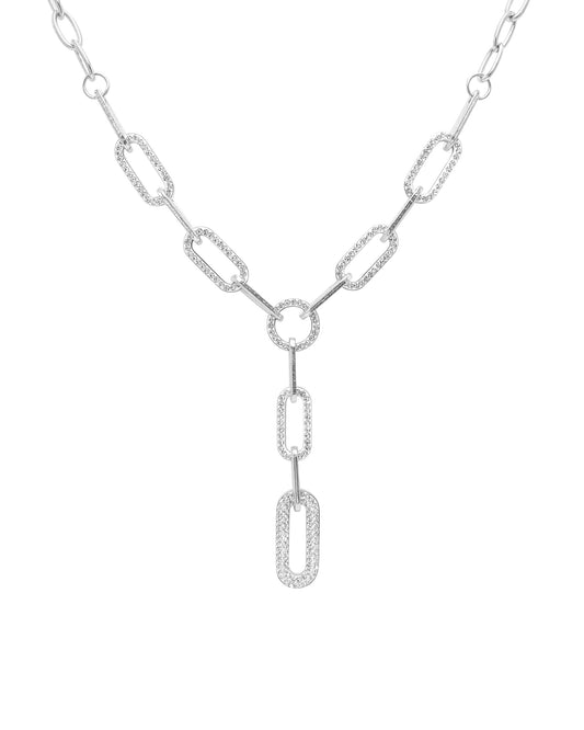 Collier en acier mailles ovales avec strass