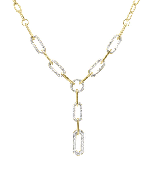 Collier en acier doré mailles ovales avec strass