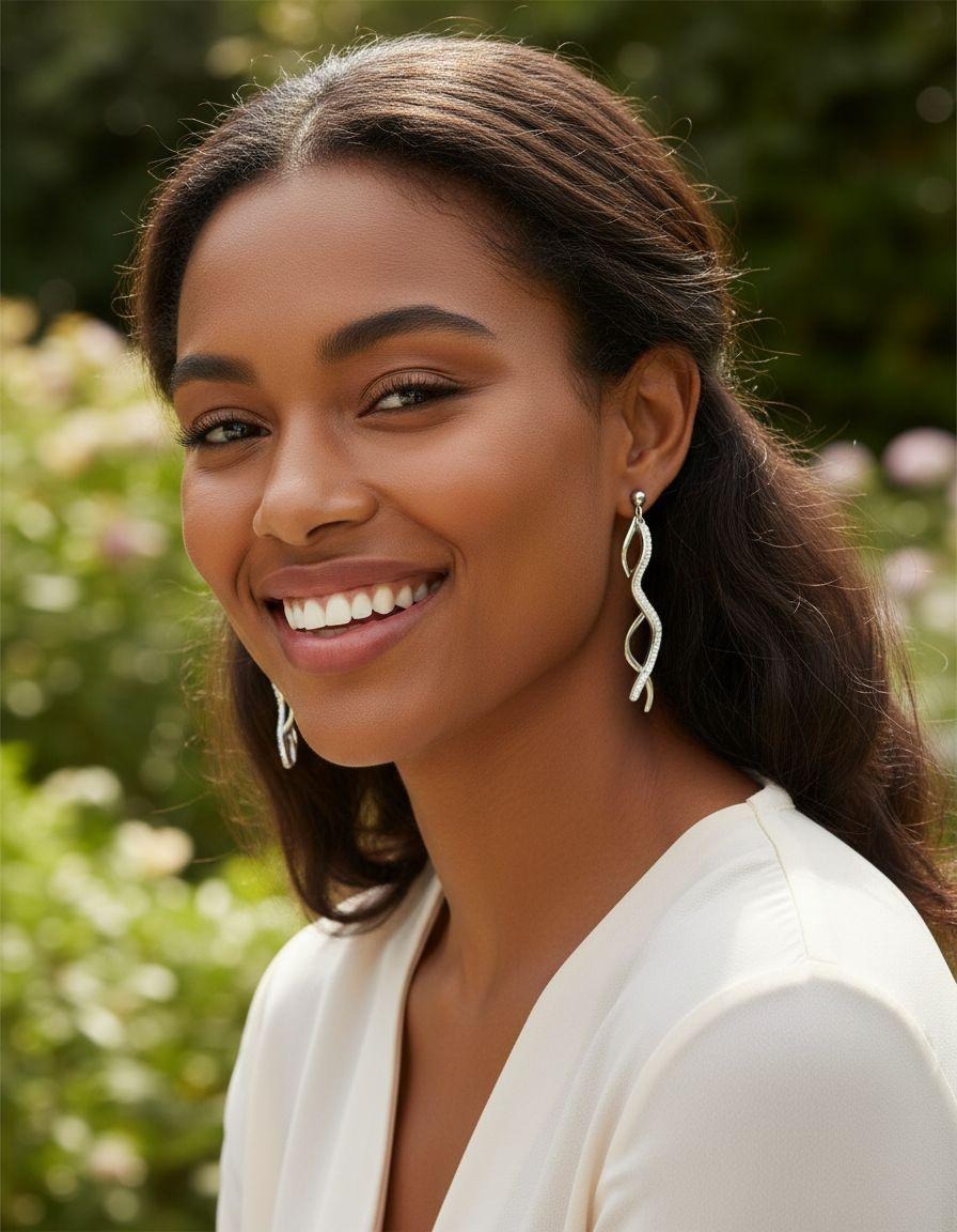 BOUCLES D'OREILLES EN ACIER LIGNES ONDULEES AVEC STRASS