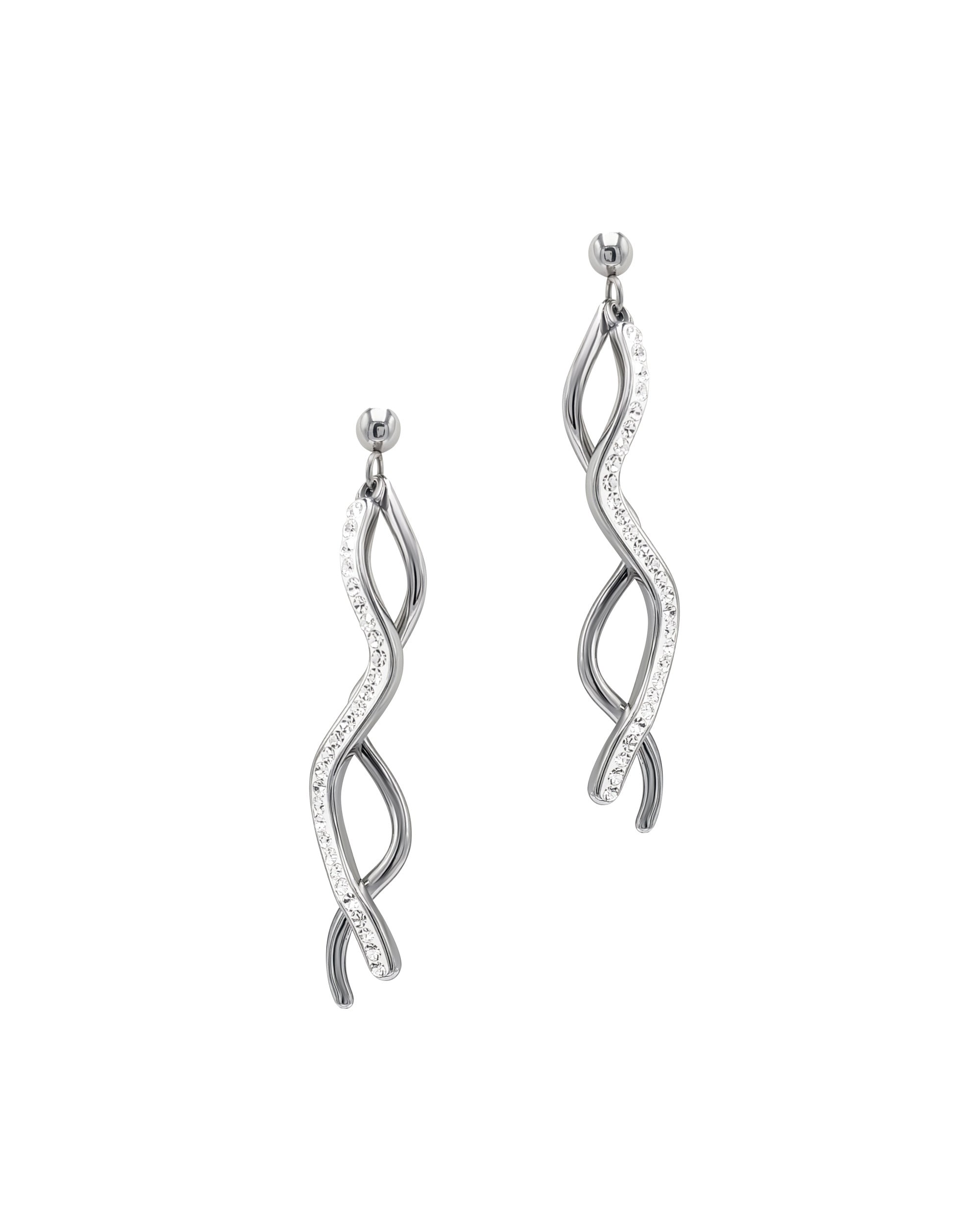 BOUCLES D'OREILLES EN ACIER LIGNES ONDULEES AVEC STRASS