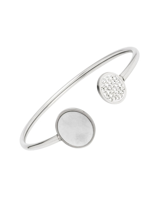 Bracelet jonc en acier 2 pastilles avec nacre et strass