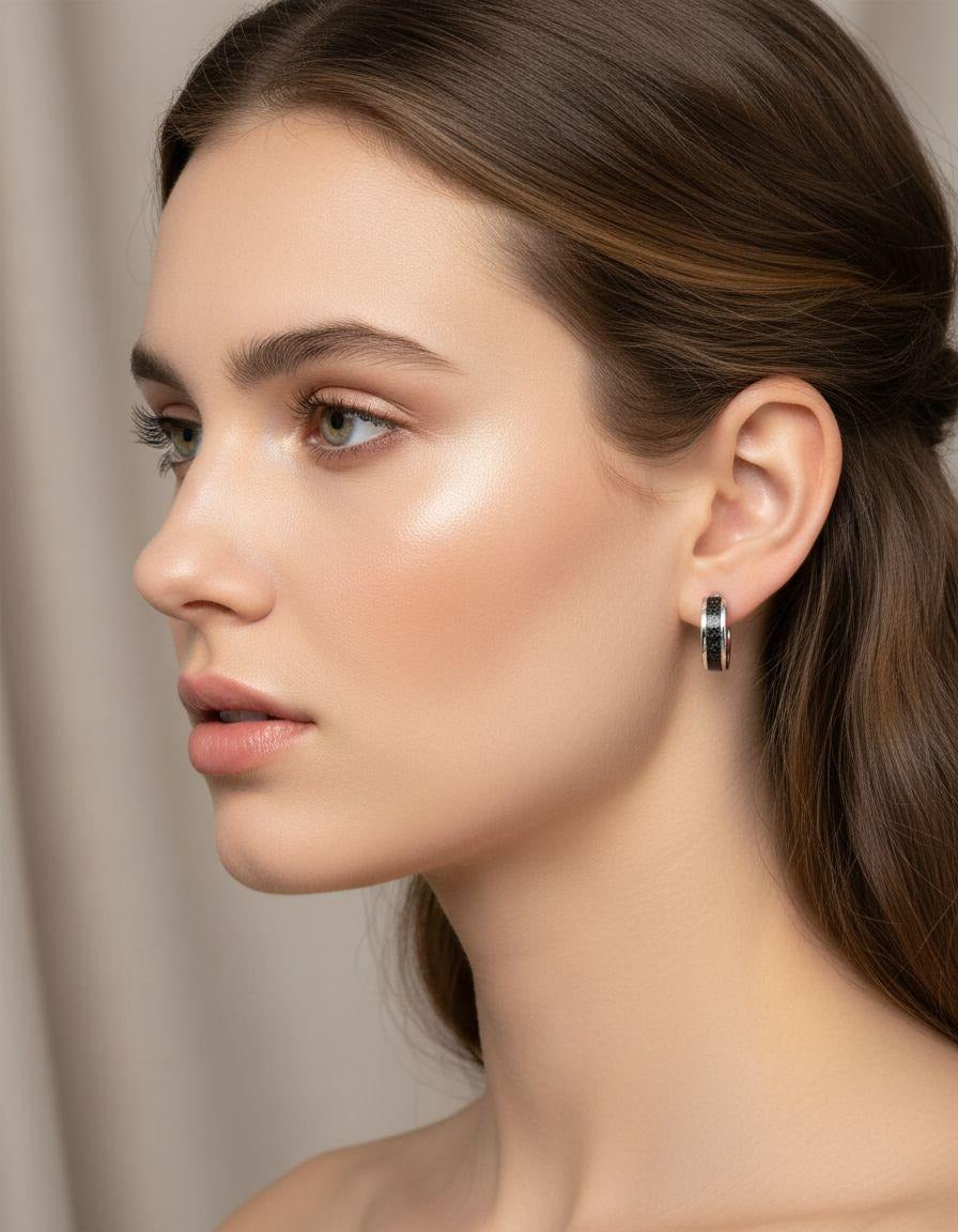 CREOLES EN ACIER LIGNE NOIRE 1,3 CM