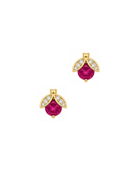 Boucles d'oreilles en plaqué or coccinelle avec zirconium fuchsia