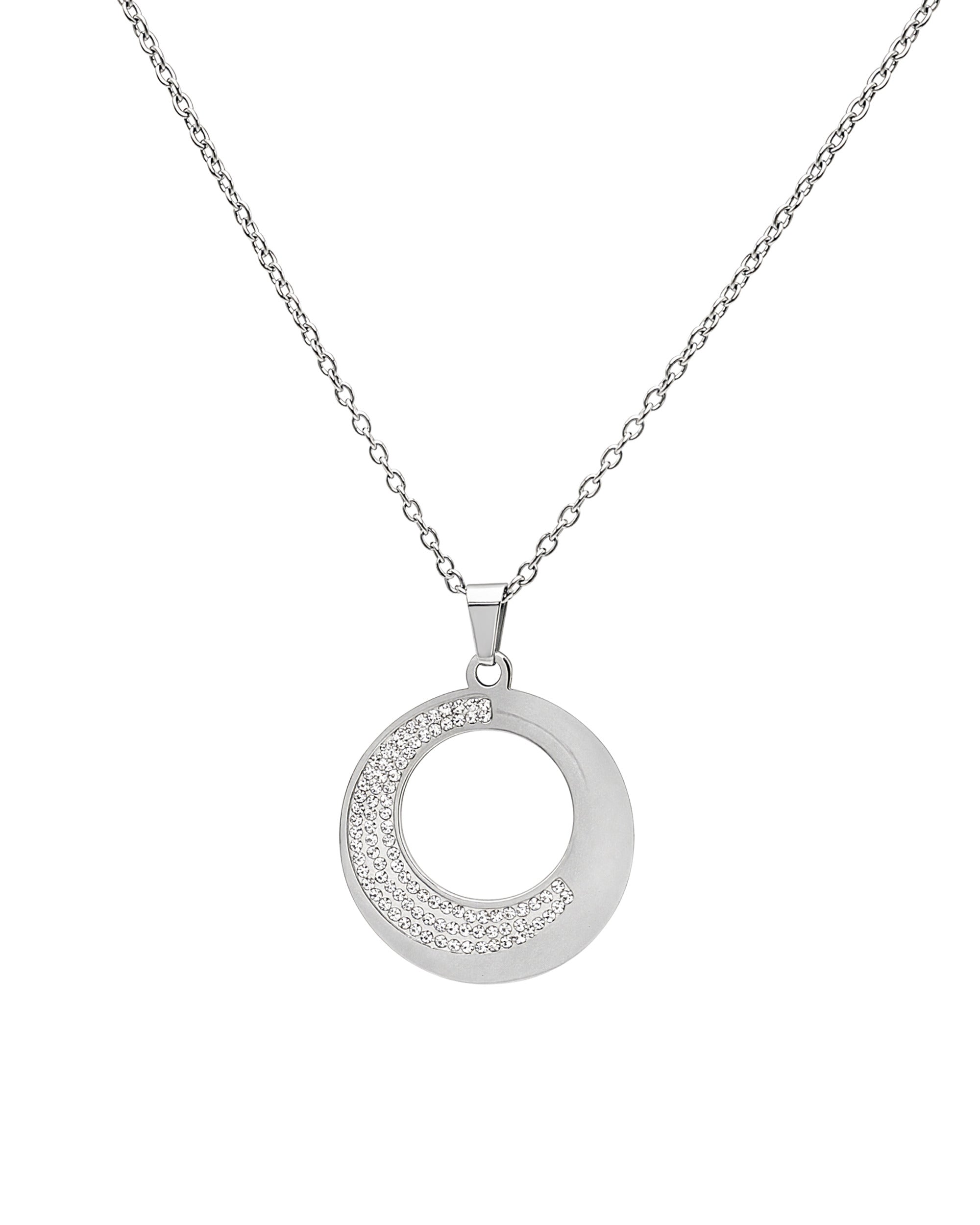 COLLIER EN ACIER PENDENTIF CERCLE AVEC STRASS
