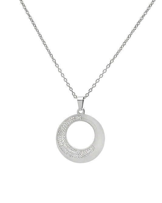 Collier en acier pendentif cercle avec strass