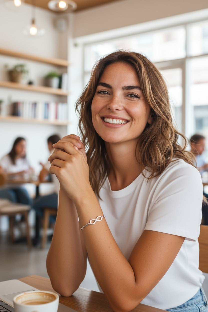 BRACELET EN ACIER INFINI AVEC STRASS ET PLAQUETTE