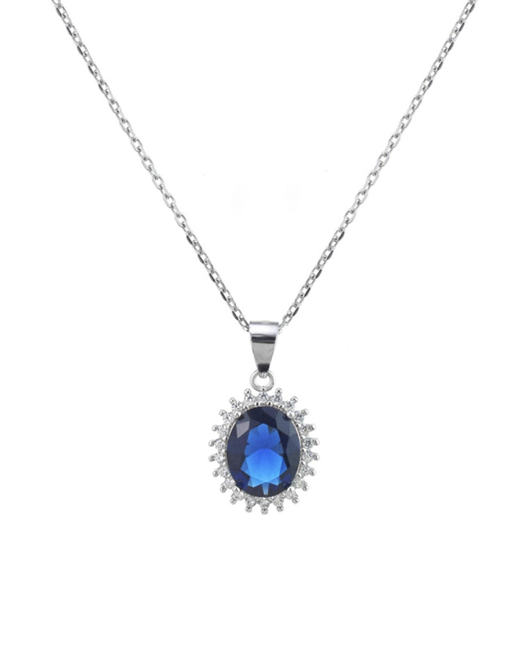COLLIER EN ARGENT PENDENTIF BLEU AVEC PIERRES