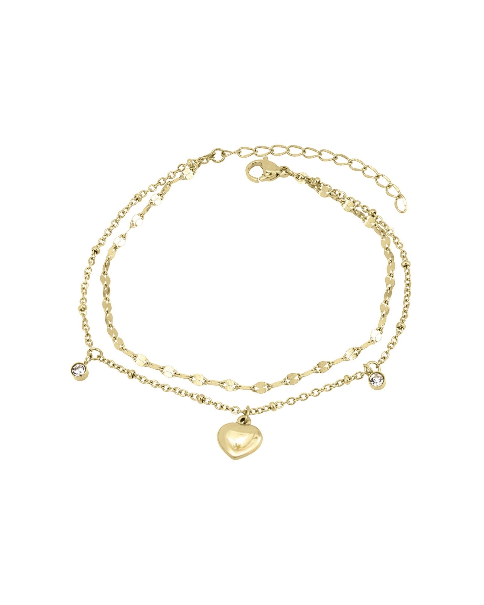 BRACELET EN ACIER DOUBLE MAILLE AVEC COEUR ET SOLITAIRE PENDANTS