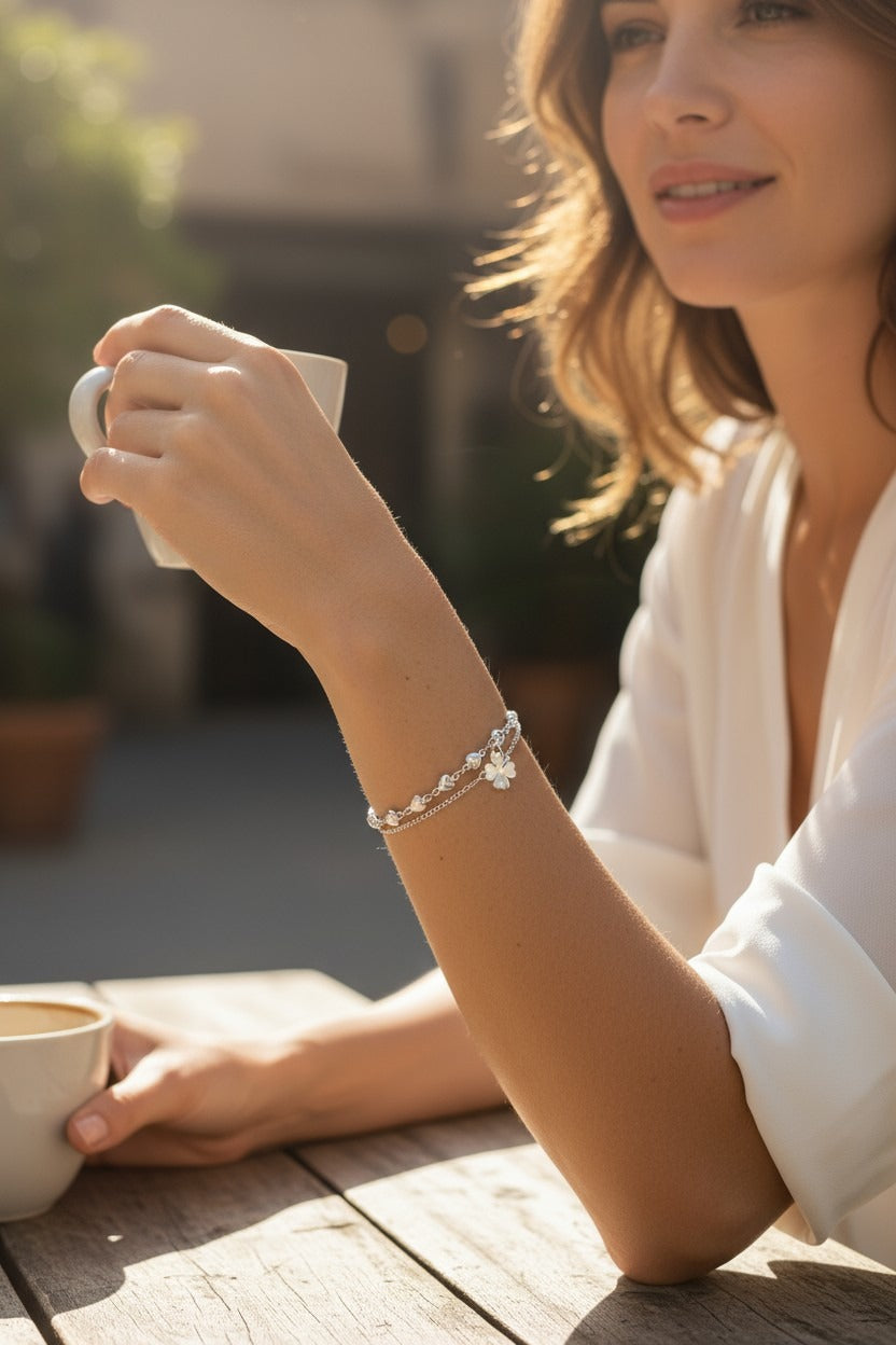 BRACELET EN ACIER MULTI COEURS ET TREFLE