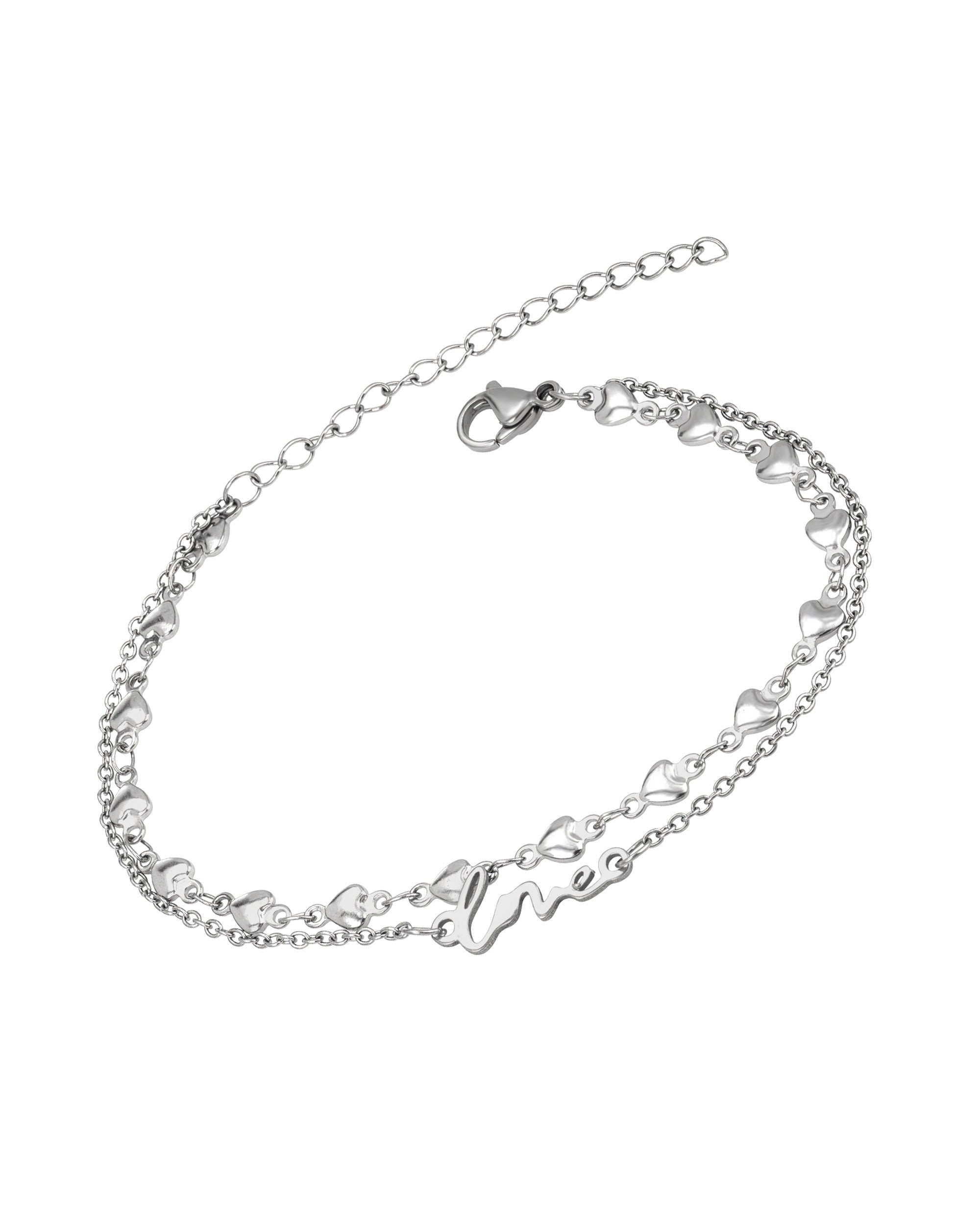 BRACELET EN ACIER DOUBLE MAILLE AVEC COEUR ET LOVE