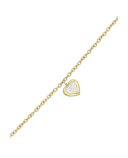 Bracelet en acier doré coeur pendant avec strass et fermoir barre