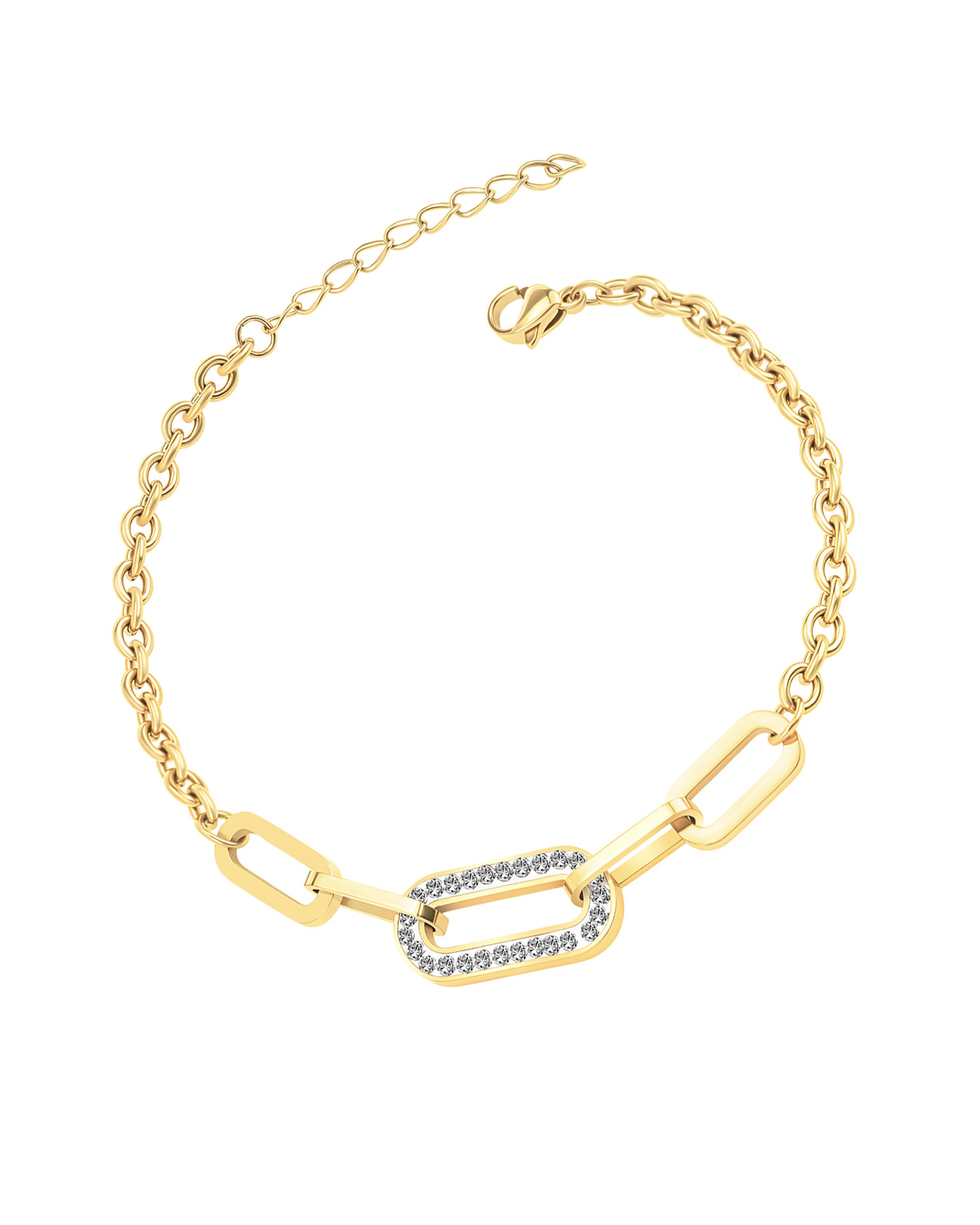 BRACELET EN ACIER DORE RECTANGLES AVEC STRASS