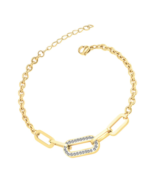 Rechthoekige armband van verguld staal met strass steentjes