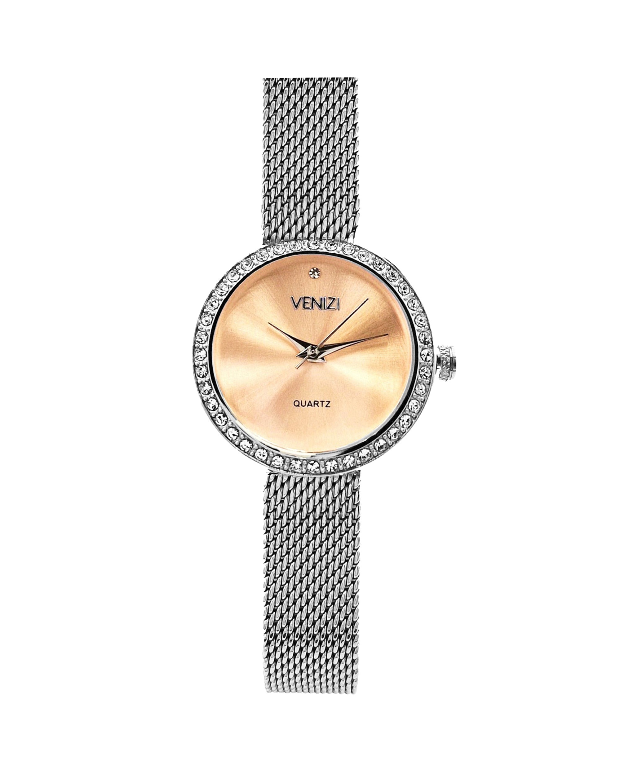 Montre Venizi argentée avec strass maille milanaise