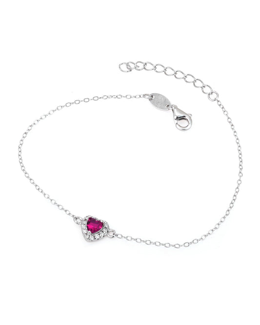 Bracelet en argent coeur rose avec pierres