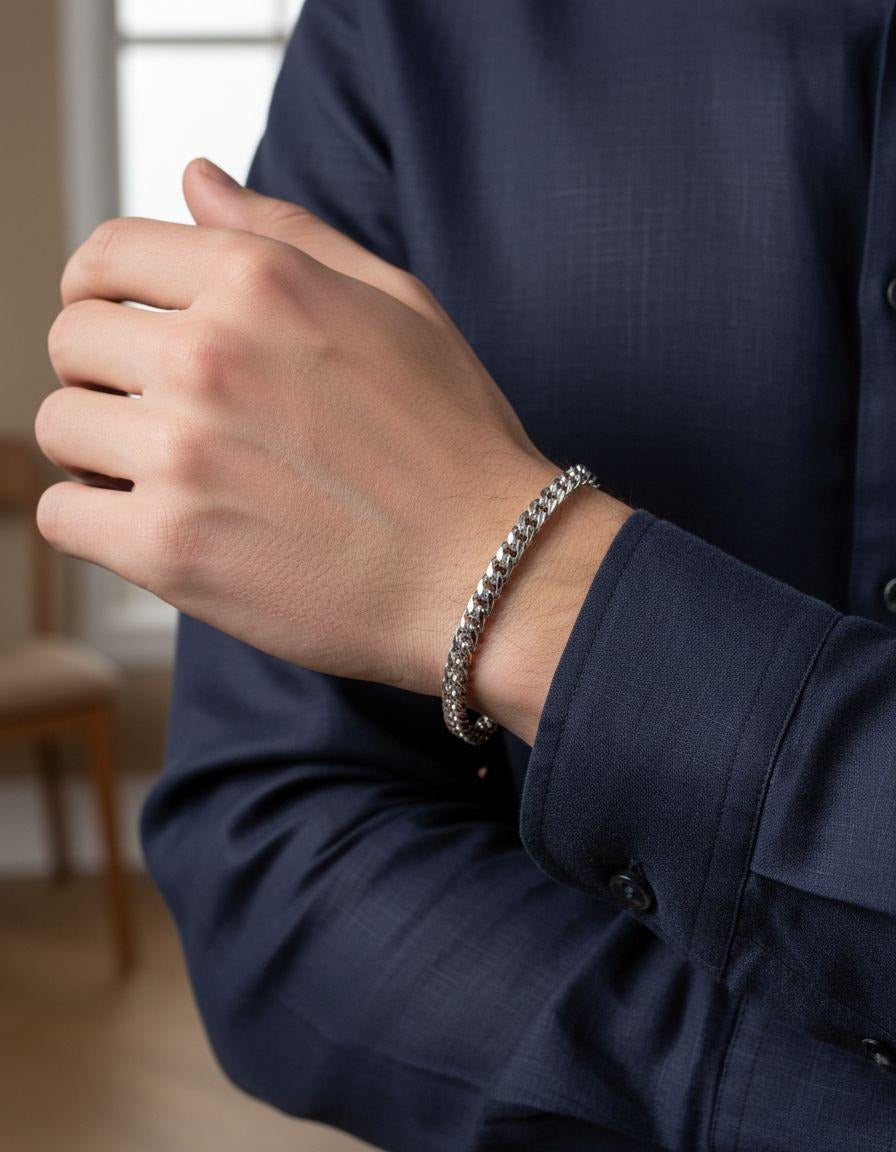 BRACELET EN ACIER MASSIF MAILLE PALMIER CARREE 6 MM