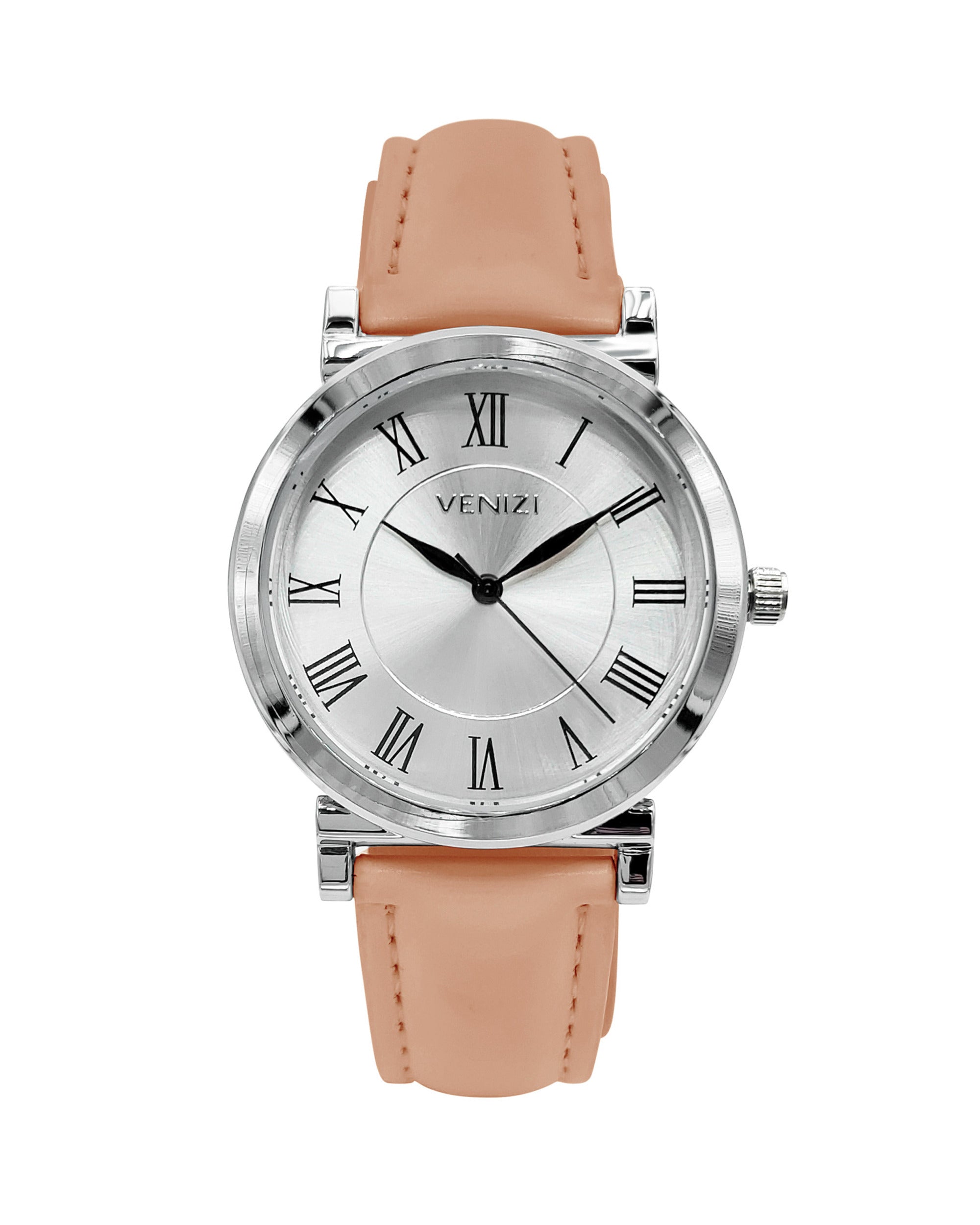 Montre Venizi argentée bracelet cuir brun