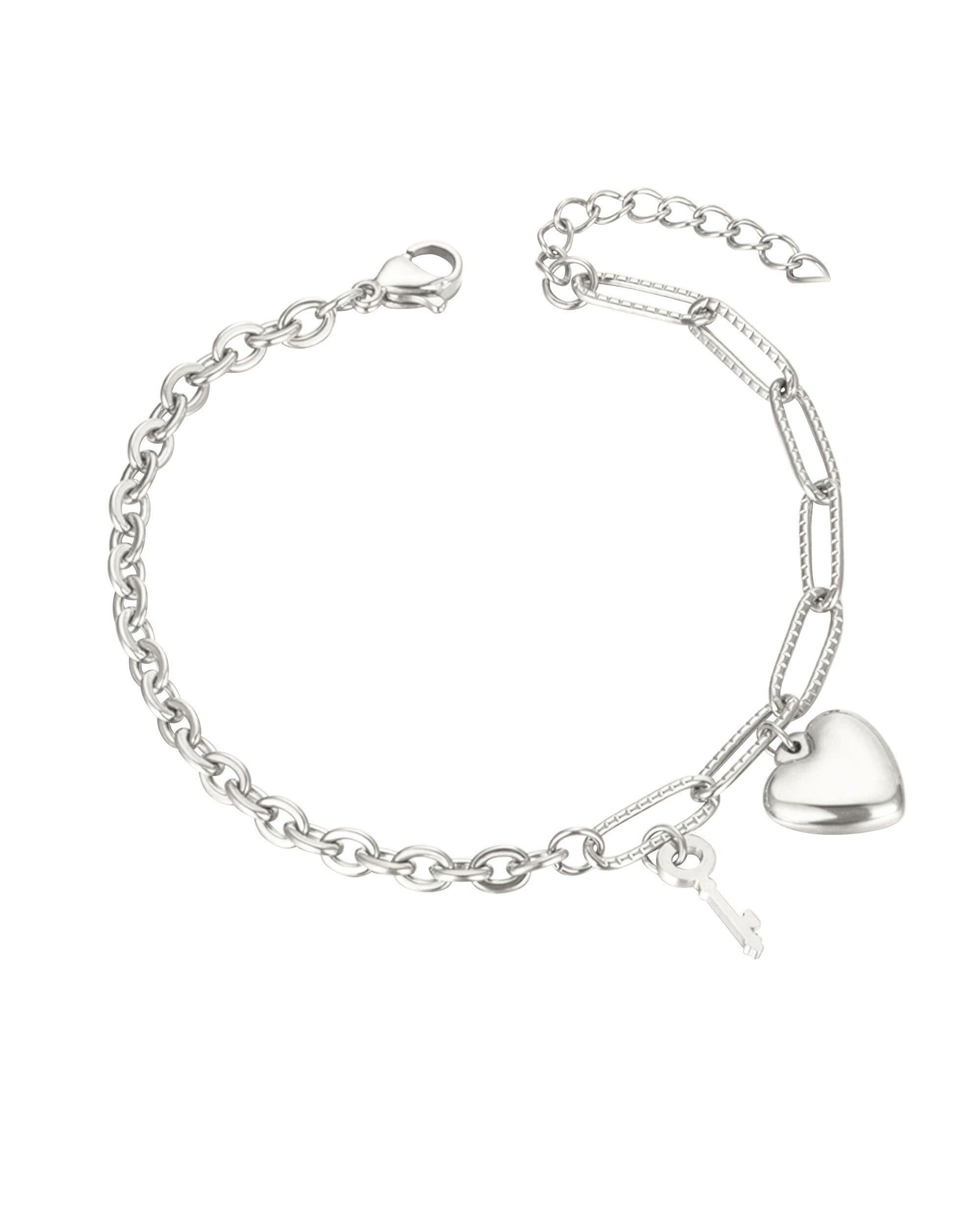 BRACELET EN ACIER COEUR ET CLE PENDANTS