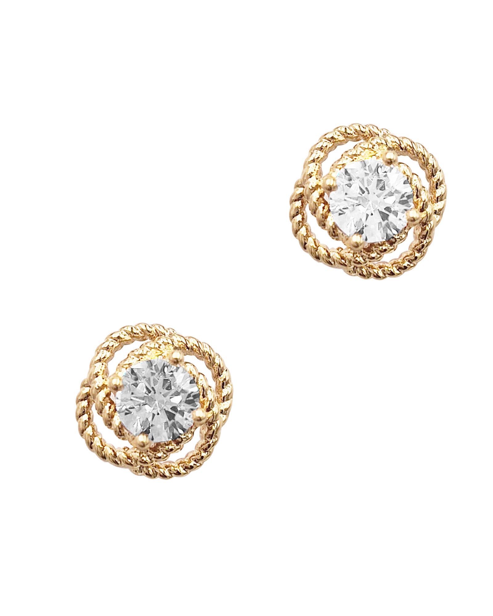 BOUCLES D'OREILLES EN PLAQUE OR FLEUR ET SOLITAIRE