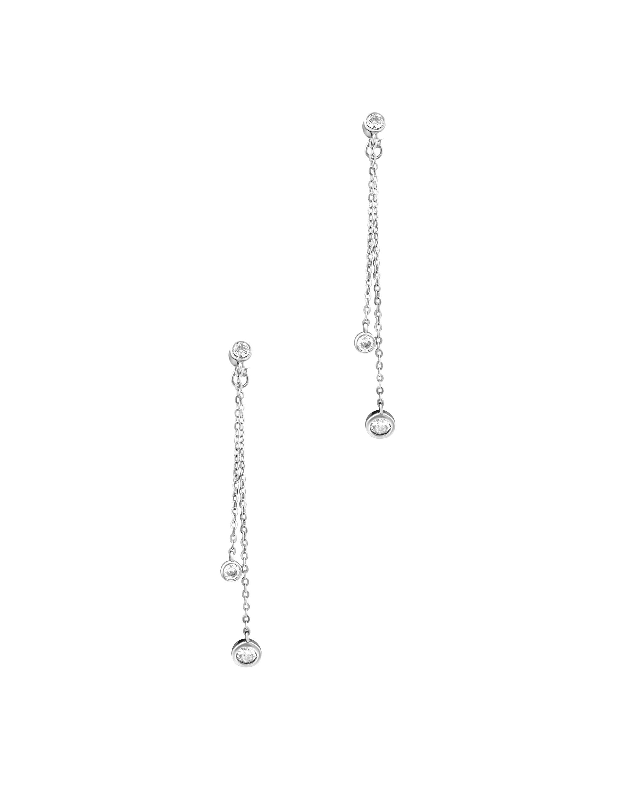BOUCLES D'OREILLES EN ARGENT 2 CHAINES PENDANTES AVEC SOLITAIRE