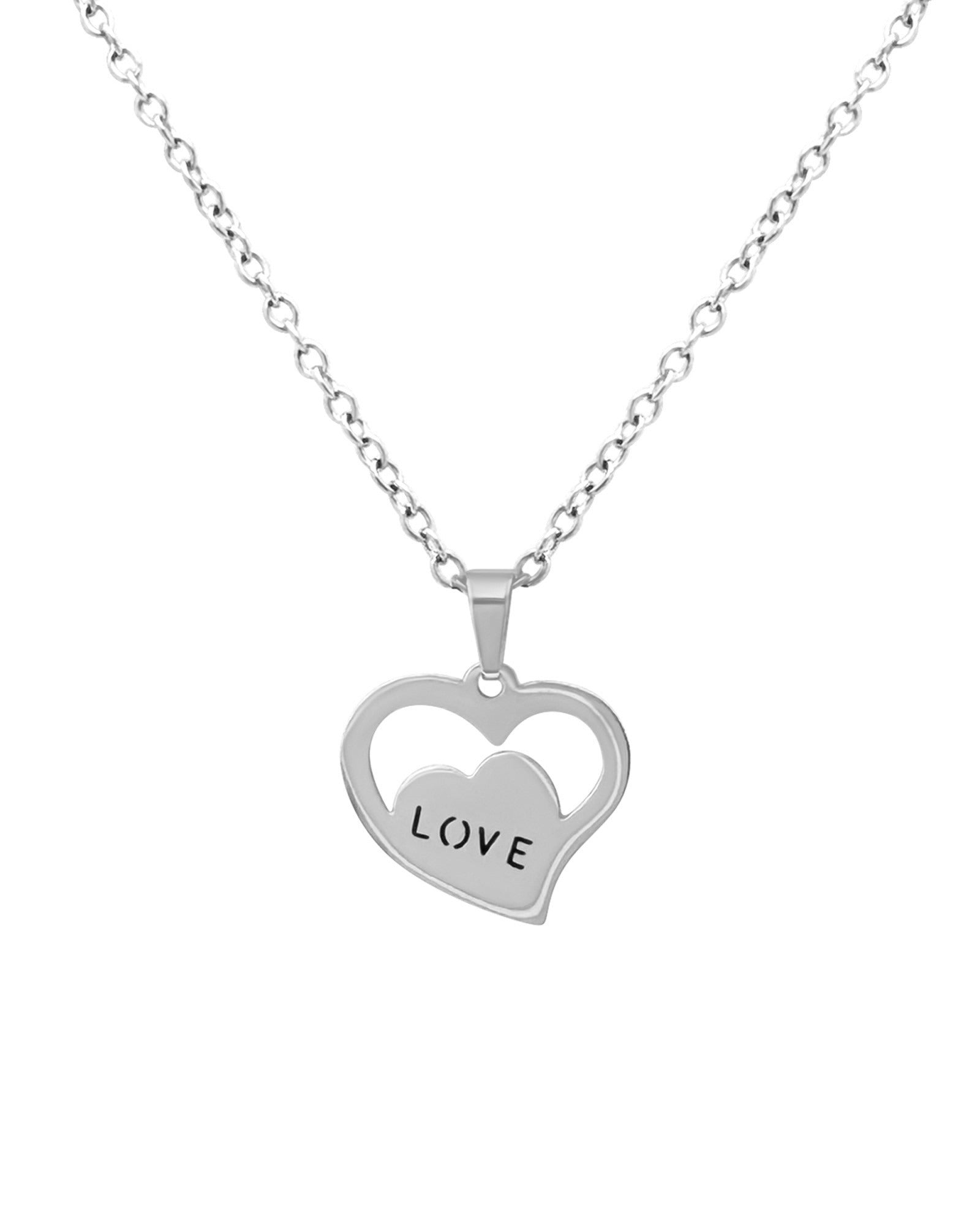 COLLIER EN ACIER PENDENTIF COEUR AVEC LOVE