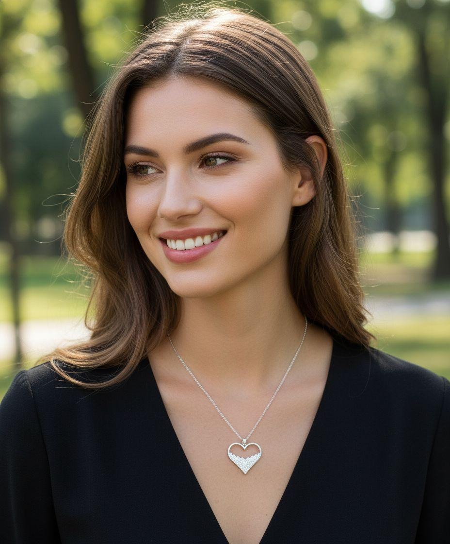 COLLIER EN ACIER PENDENTIF COEUR AVEC STRASS