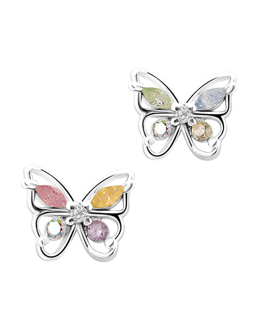 Boucles d'oreilles en argent papillon avec pierres multicolores