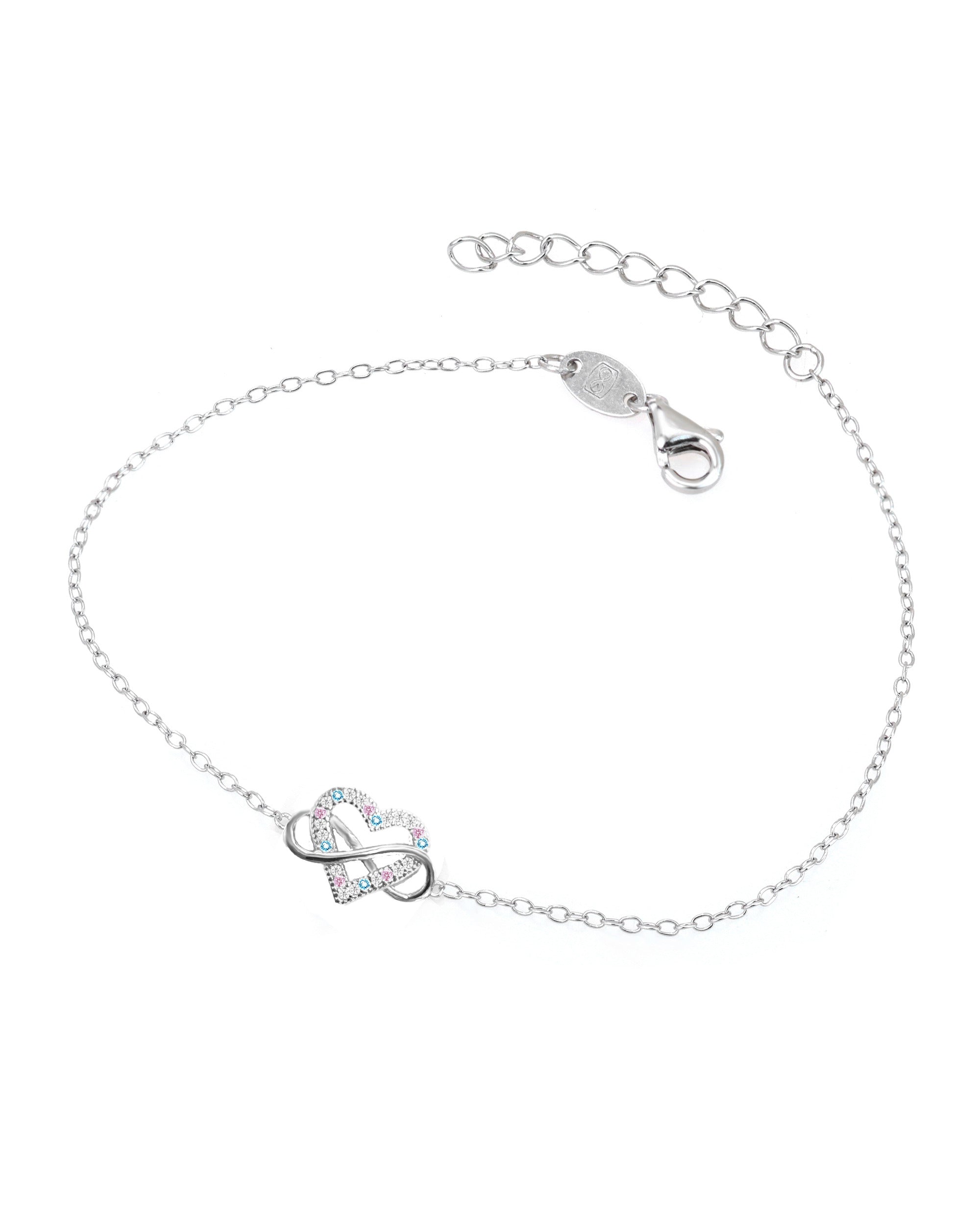 BRACELET EN ARGENT INFINI ET COEUR AVEC PIERRES MULTICOLORES