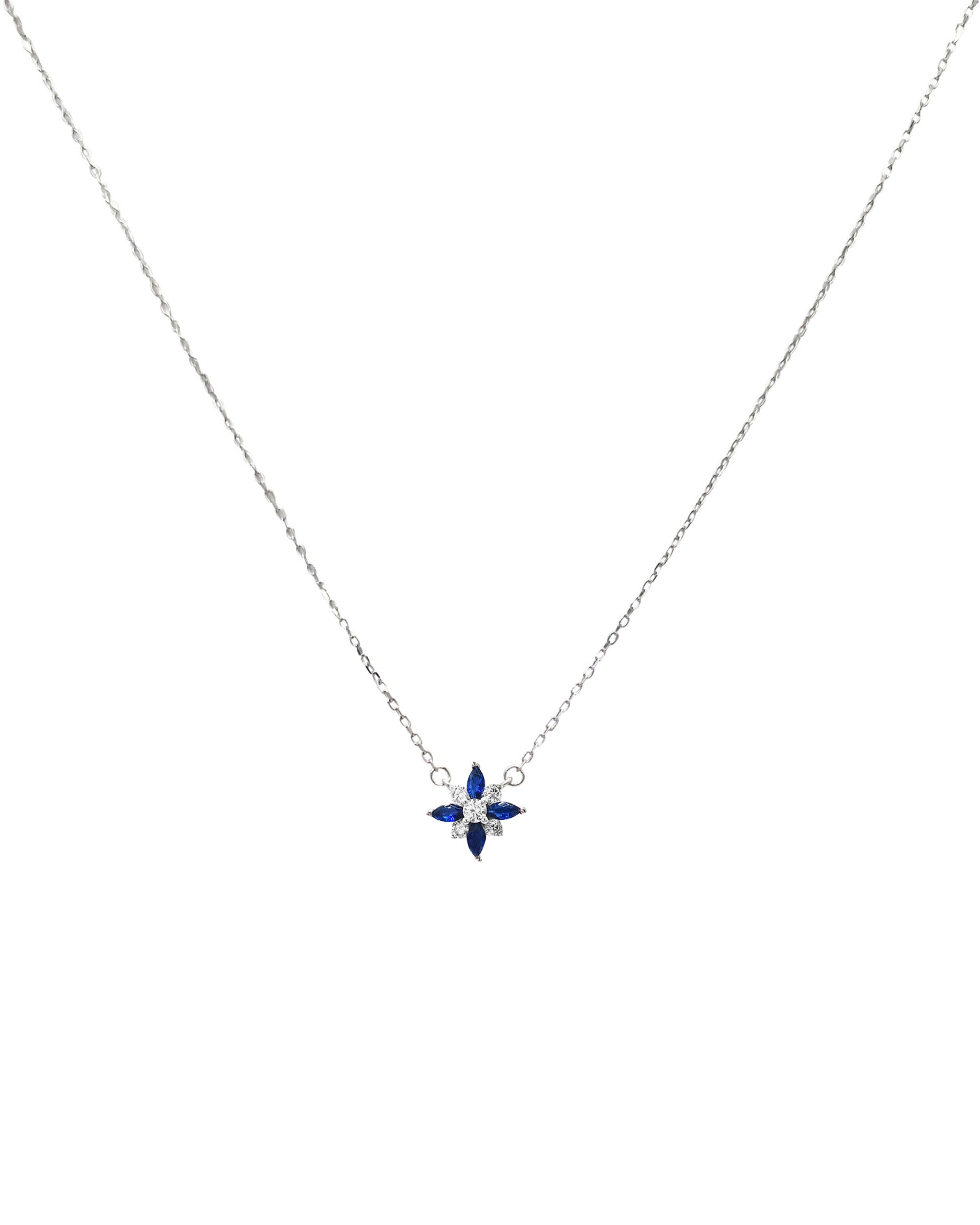 COLLIER EN ARGENT MOTIF FLEUR AVEC PIERRES BLEUES ET BLANCHES