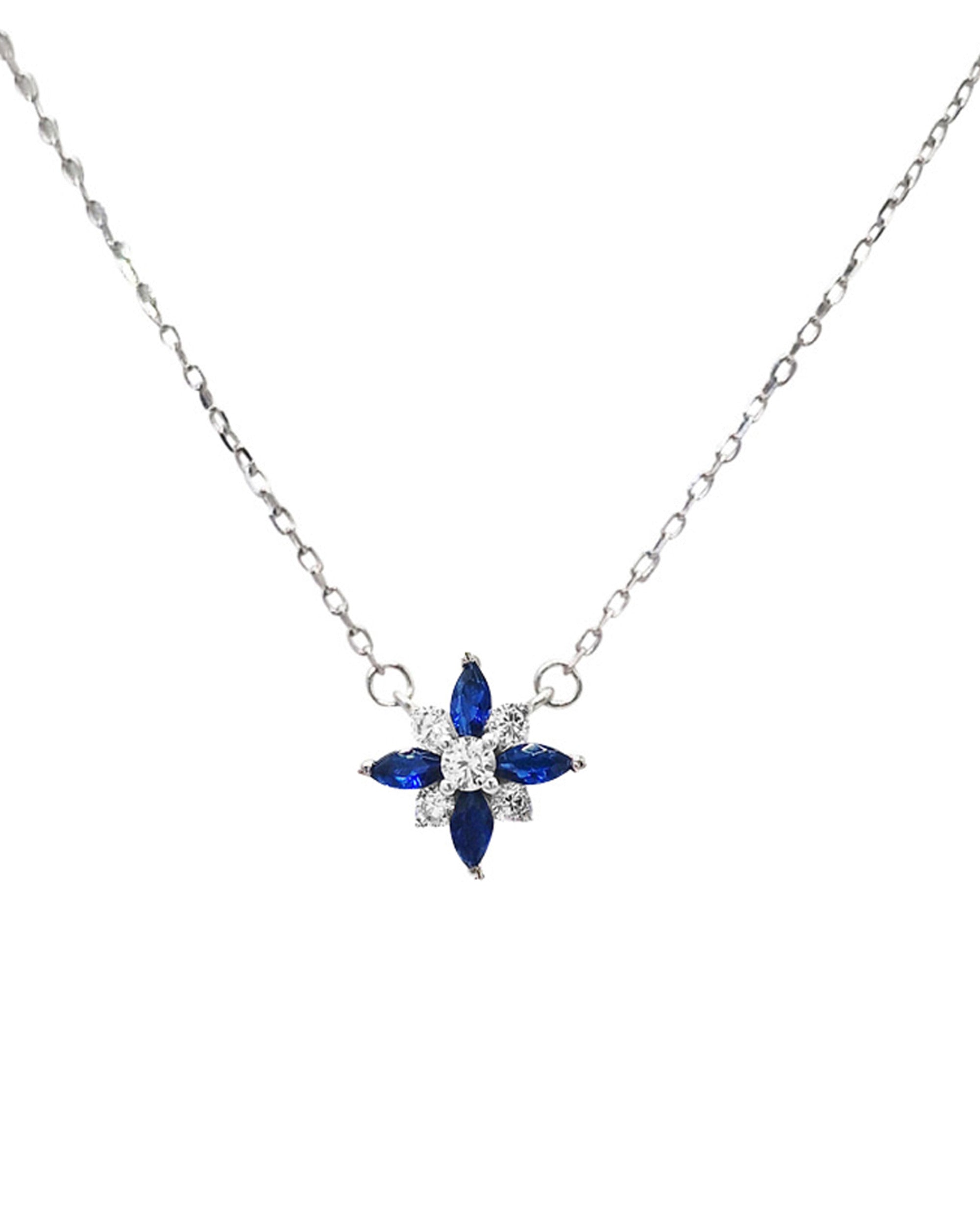COLLIER EN ARGENT MOTIF FLEUR AVEC PIERRES BLEUES ET BLANCHES
