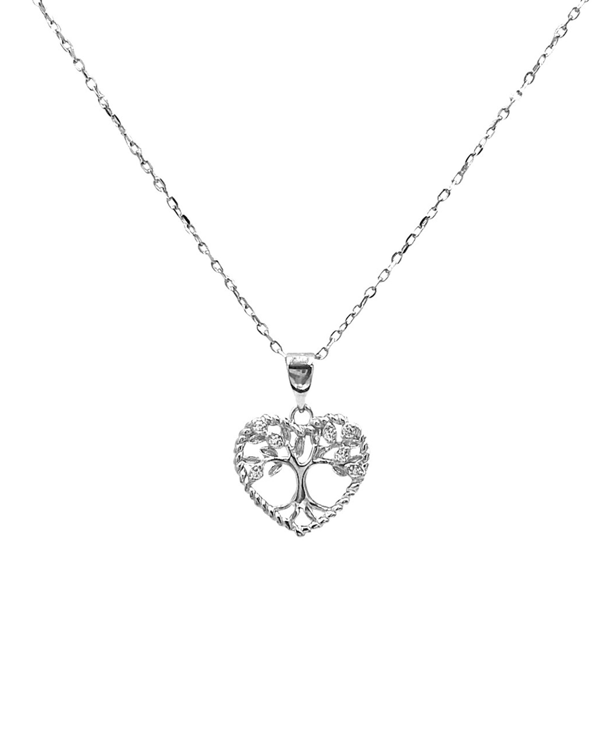 COLLIER EN ARGENT PENDENTIF COEUR AVEC ARBRE DE VIE ET PIERRES