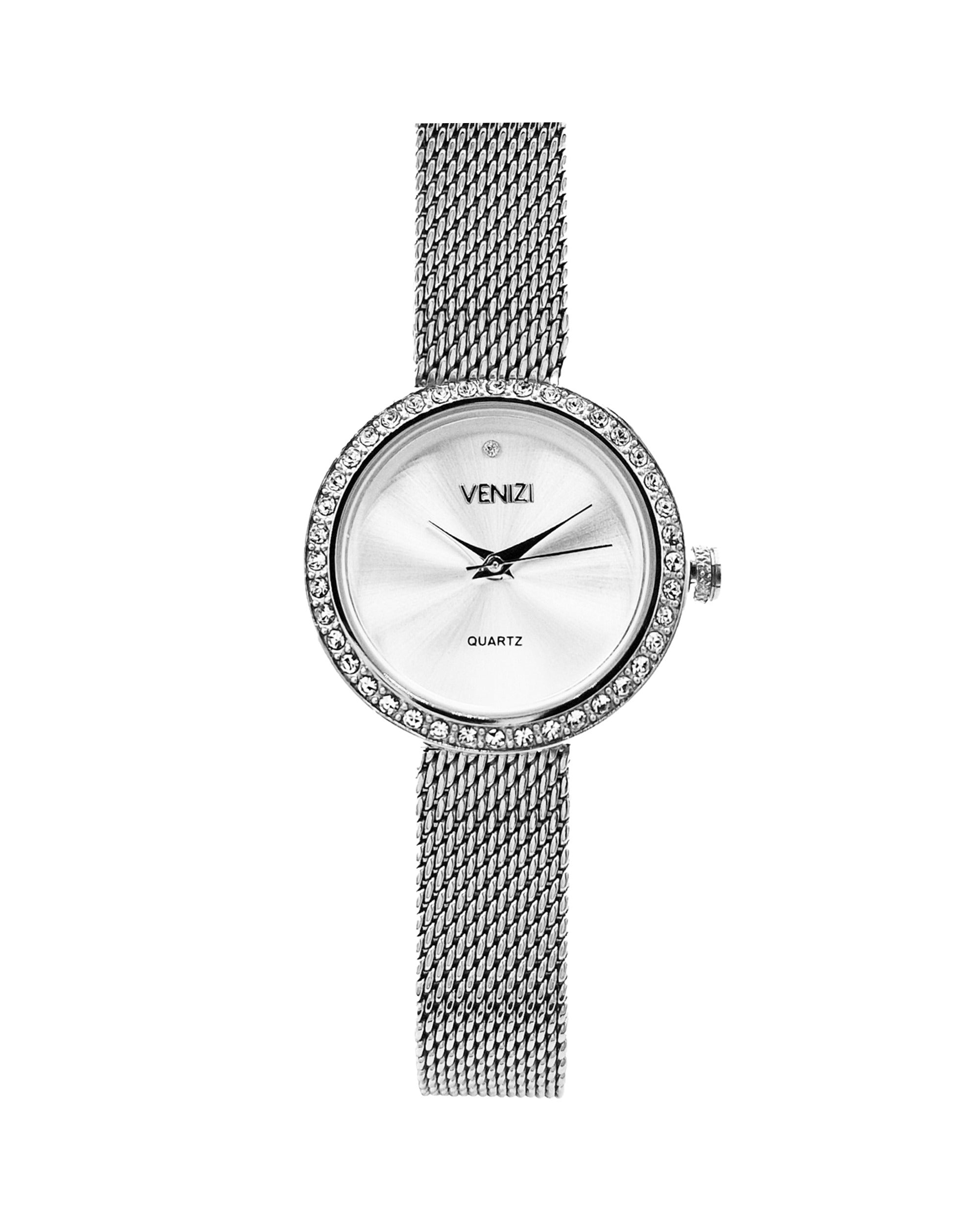Montre Venizi argentée avec strass maille milanaise