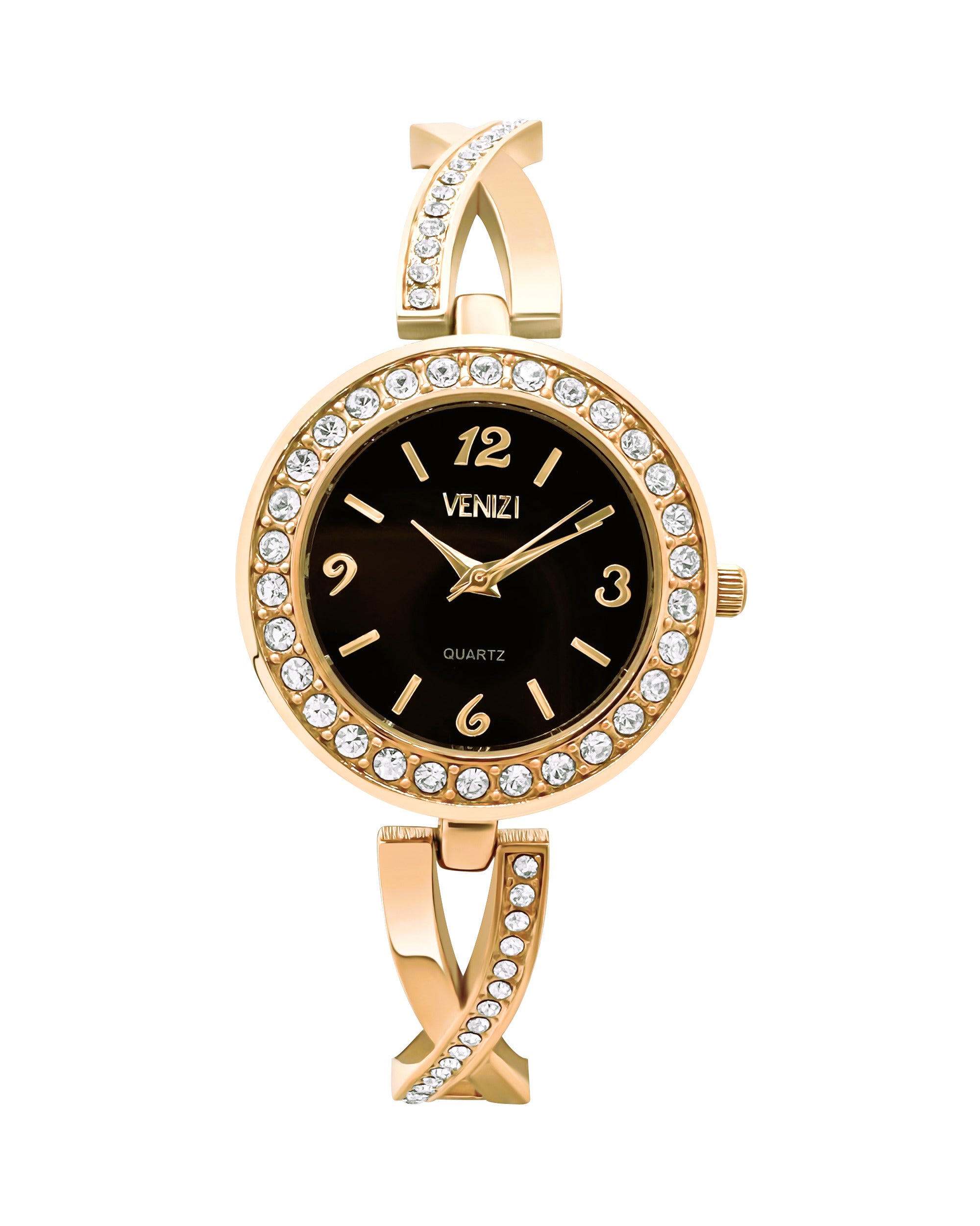 Montre Venizi dorée avec strass cadran noir