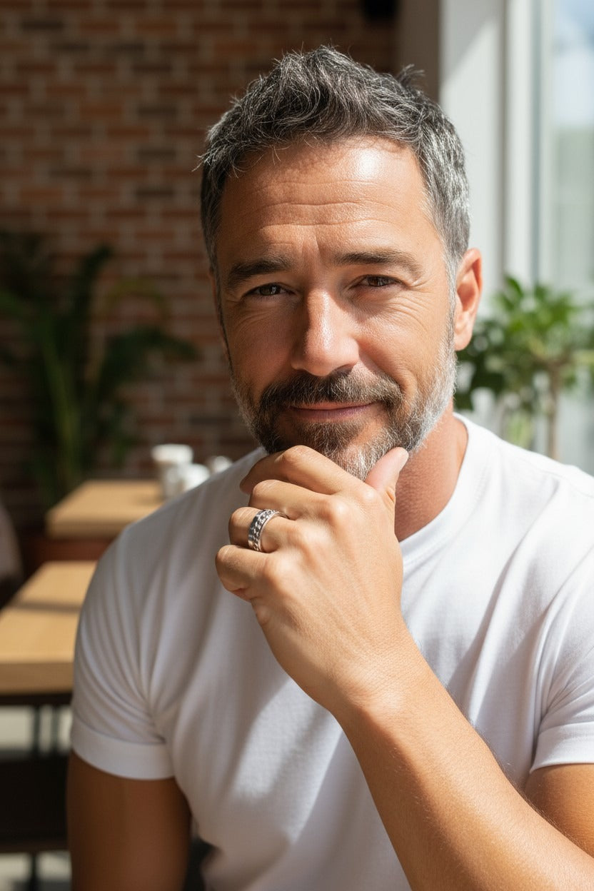 BAGUE EN ACIER MAILLE GOURMETTE ET CHIFFRES ROMAINS
