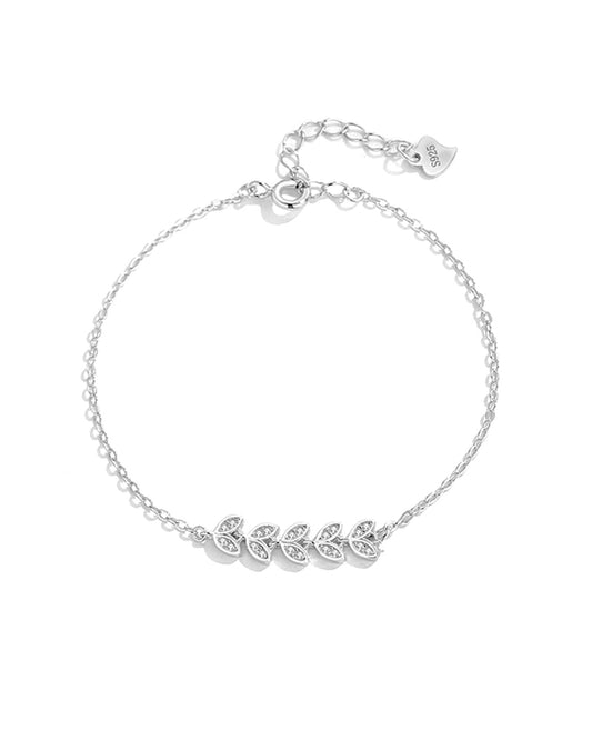 Bracelet en argent motif feuille avec pierres
