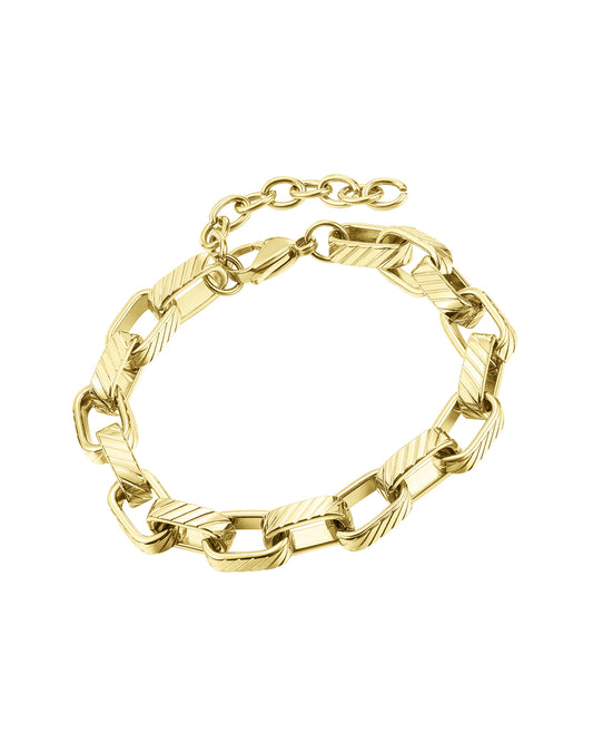 Bracelet en acier doré grosse maille avec striés