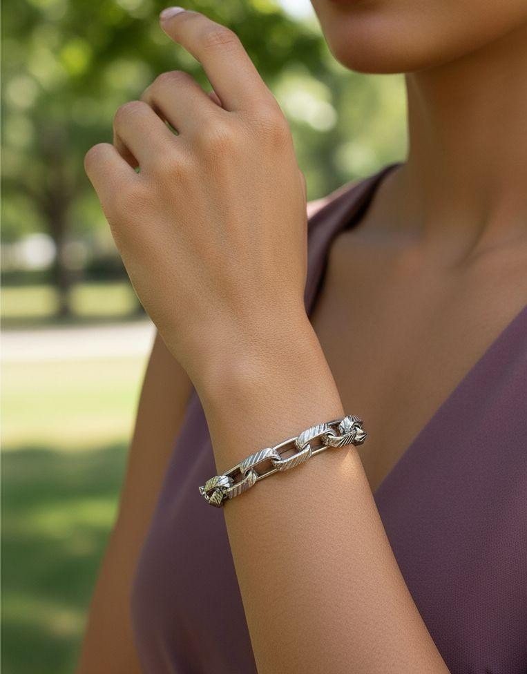 BRACELET EN ACIER GROSSE MAILLE STRIEE