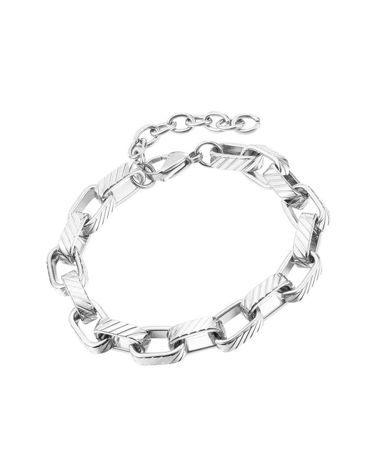 Bracelet en acier grosse maille striée
