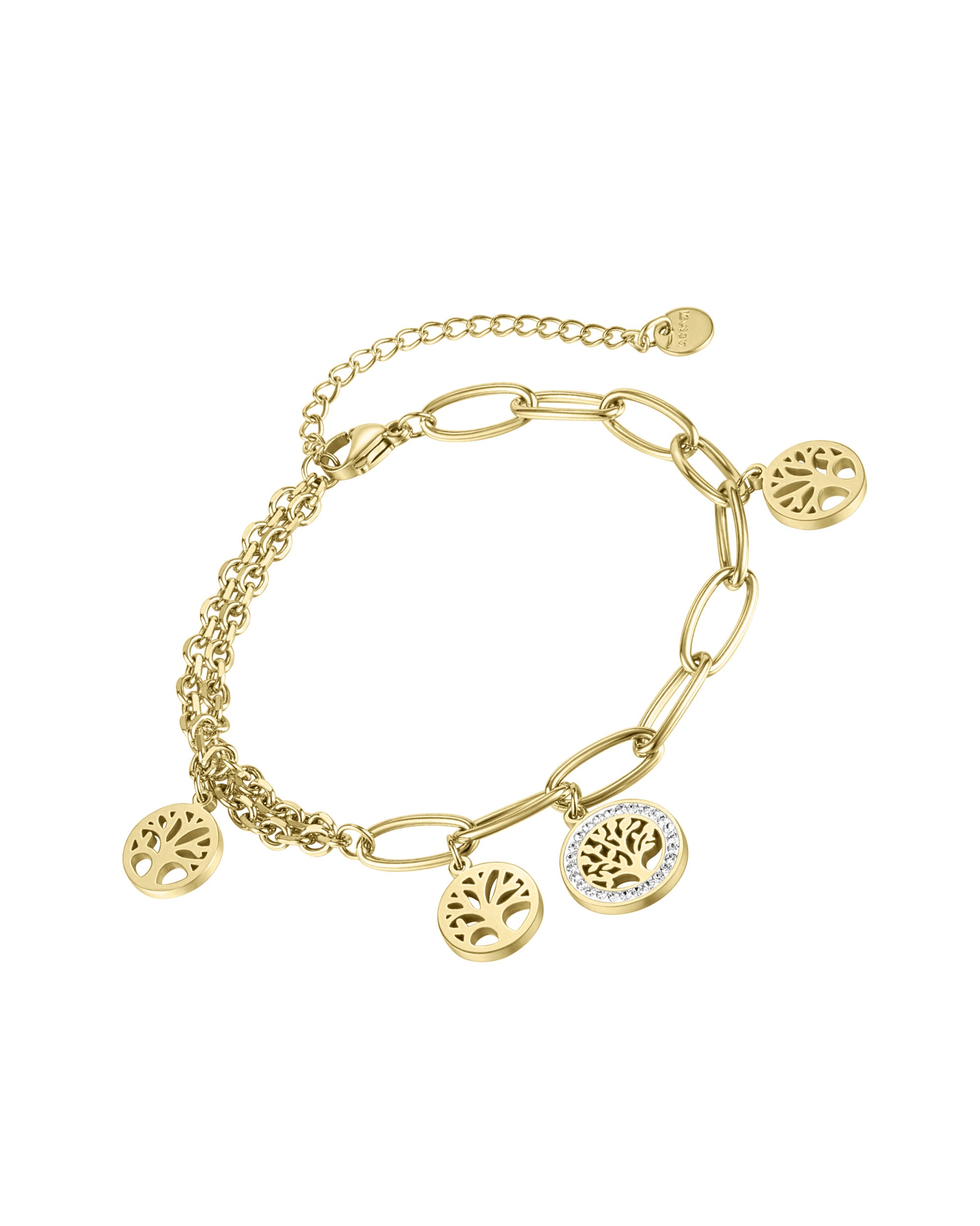 BRACELET EN ACIER DORE ARBRE DE VIE AVEC STRASS