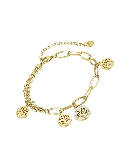 Vergulde stalen levensboomarmband met strass steentjes